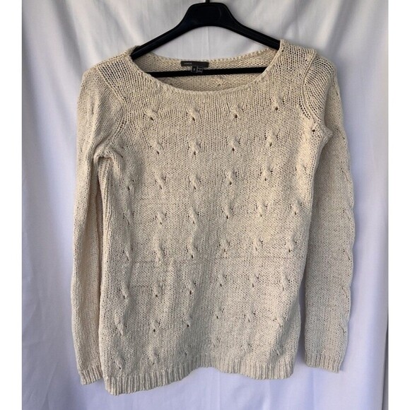 Vince Long Sleeve Cotton Open Knit Pullover Sweater Cream Women's Small Eyelet - Picture 1 of 7